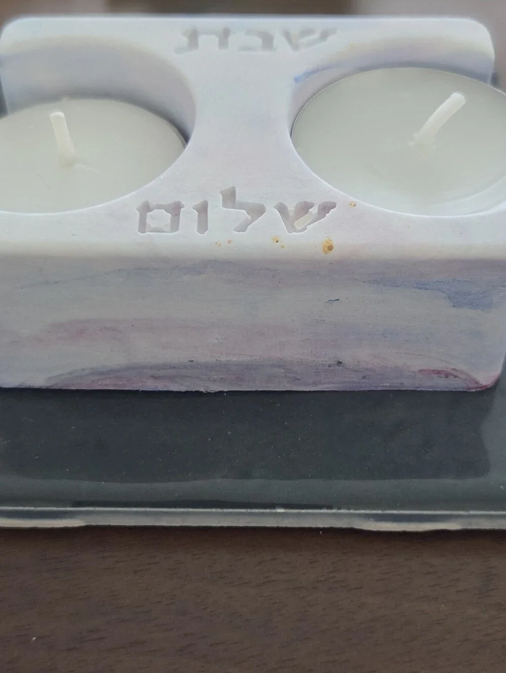 Handcrafted Eco Resin Marbeloux Shabbat Candle Holder. Pastel Watercolor
